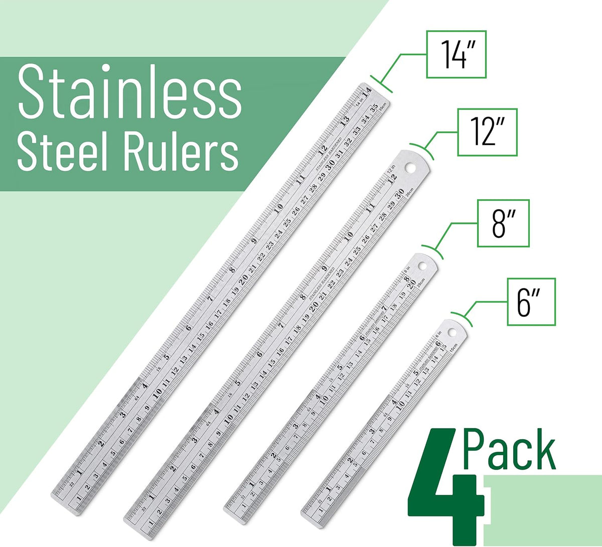 Mr. Pen- Metal Straight Edge Ruler, 4 pcs, 6", 8", 12", 14"