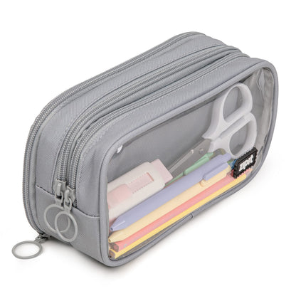 ZIPIT Half & Half Pencil Case, 3-Compartment Aesthetic Zipper Pouch, Grey