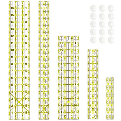 Sewing Ruler,5 Piece Quilting Rulers,3 x17 Inch,1.5 x17 Inch,3 x12 Inch,1.5 x10 Inch,1 x6 Inch,Acrylic Ruler,Cutting Ruler with Non-Slip Rings (Black and White)