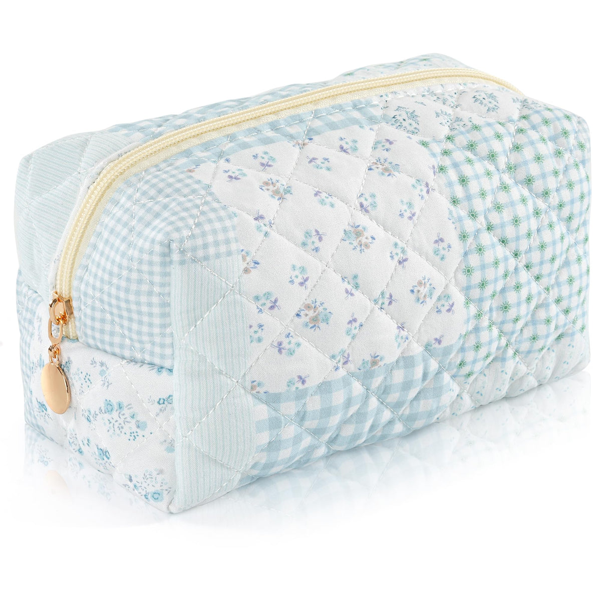 Makeup Bag Travel Toiletry Bag for Women, Small Cosmetic Bags Cute Quilted Cotton Makeup Pouch for Purse Emergency Bag Pencil Case Accessory Bag, Pastel Pink