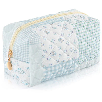 Makeup Bag Travel Toiletry Bag for Women, Small Cosmetic Bags Cute Quilted Cotton Makeup Pouch for Purse Emergency Bag Pencil Case Accessory Bag, Pastel Pink