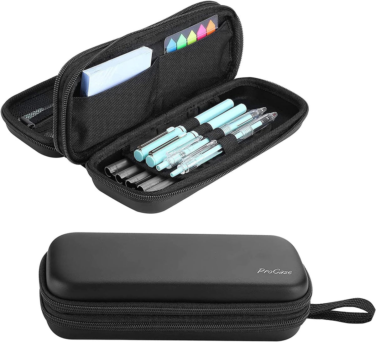 ProCase 2-Layer Hard Pencil Case, Large Capacity Storage Box Pouch, Black