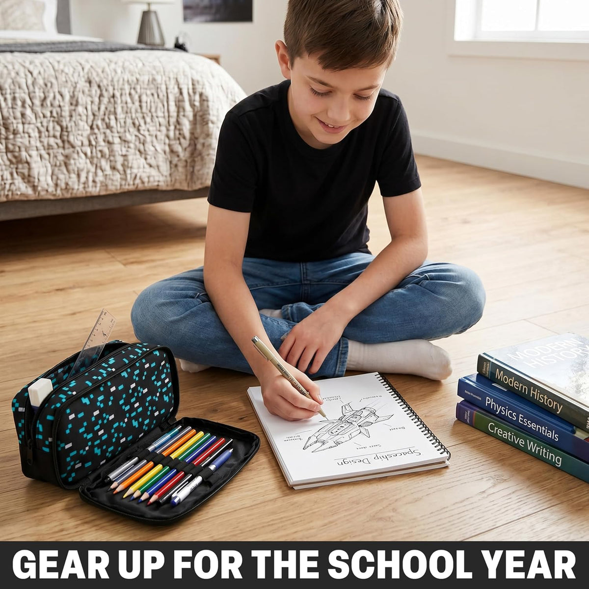 Get Trend Minecraft Pencil Case for Boys, Pencil Pouch with 2 Zipped Compartments, Back-to-School Marker & Pen Case, Organizer for School Supplies, Stationery, Gamer Gifts (Multi Minecraft)