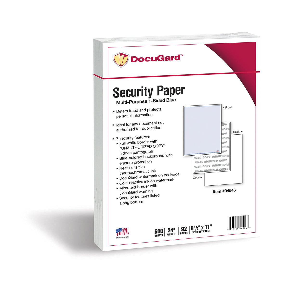 DocuGard Advanced Blue Multi-Purpose Security Paper, 7 Features, 8.5 x 11 Inches, 24 lb, 2500 Sheets (04546C)