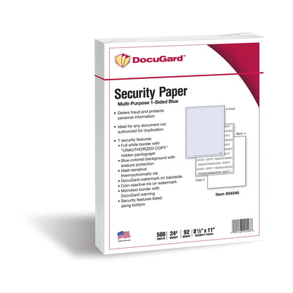 DocuGard Advanced Blue Multi-Purpose Security Paper, 7 Features, 8.5 x 11 Inches, 24 lb, 2500 Sheets (04546C)