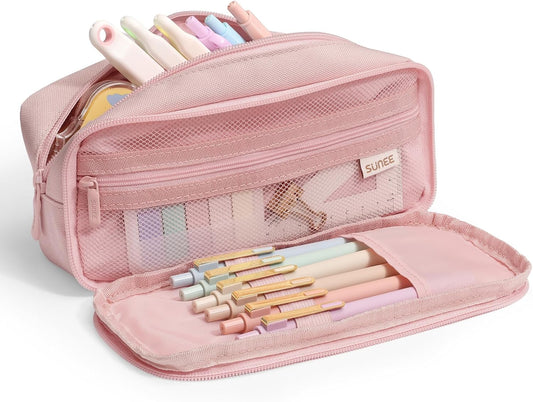SUNEE Pencil Case, Large Capacity Pencil Pouch, Aesthetic Big Pen Bag 900D Oxford Pen Box for Office Stationery Organizer School Supplies Multifunctional for Teen Boys Girls Women Men, Pink