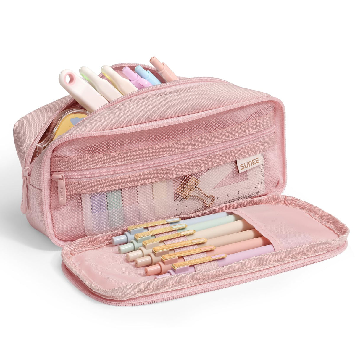 SUNEE Pencil Case, Large Capacity Pencil Pouch, Aesthetic Big Pen Bag 900D Oxford Pen Box for Office Stationery Organizer School Supplies Multifunctional for Teen Boys Girls Women Men, Pink