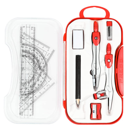 Unjoo Geometry Sets 10 Pcs Student Supplies, Protractor and Compass (Black)