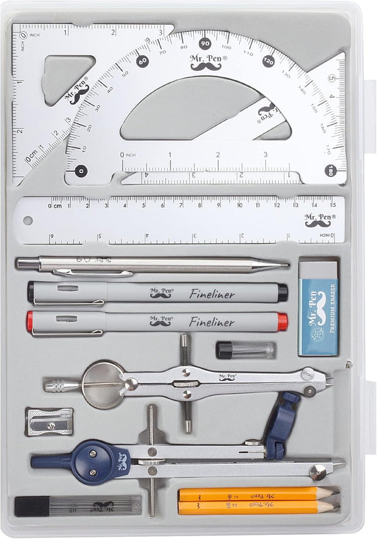 Mr. Pen- Professional Geometry Set, 15 pcs, Drafting Tools with Protractor