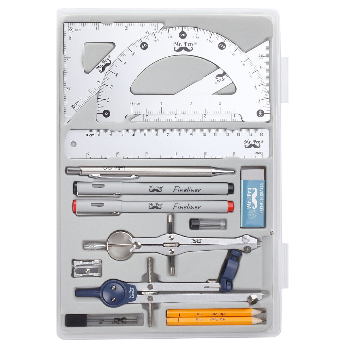Mr. Pen- Professional Geometry Set, 15 pcs, Drafting Tools with Protractor
