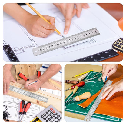 Metal Ruler, 3 Pack, 6, 8, 12 Inch (15, 20, 30 CM) | Metric Ruler