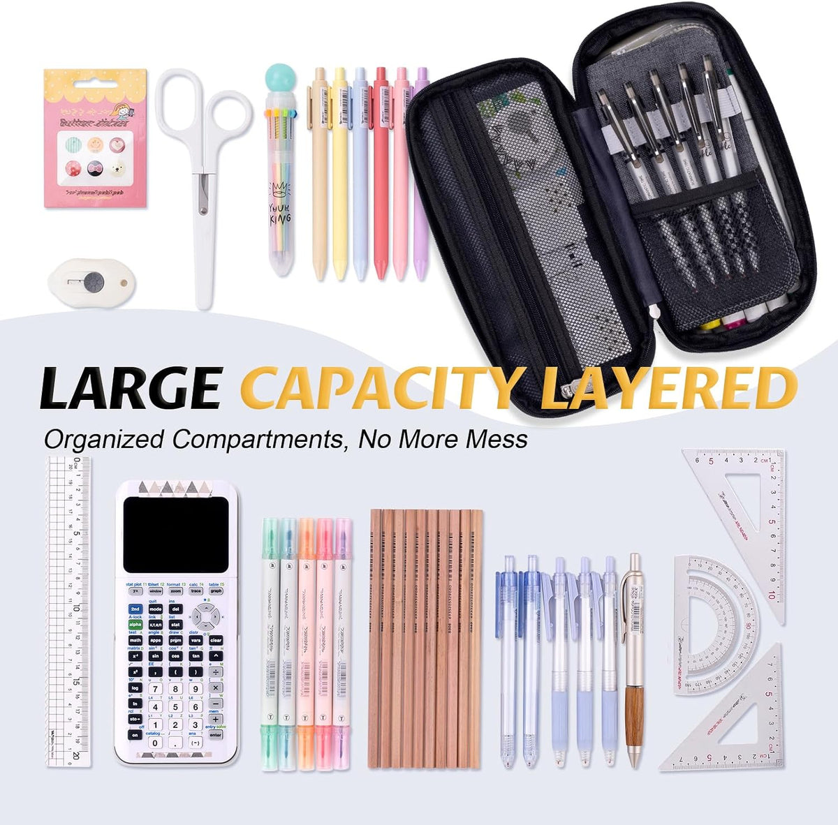 EASTHILL Big Capacity Pencil Pen Case Office College School Large Storage High Capacity Bag Pouch Holder Box Organizer (Deep Gray)