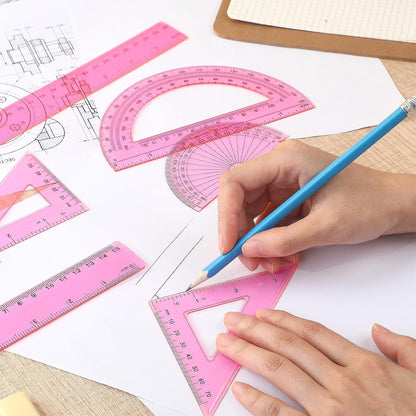 Zonon 7 Pcs Geometry Set with Drawing Compas, 6&4 Inch Protractors, Pink