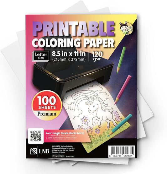 HASHI Printable Coloring Paper, 100 Sheets 8.5x11 32lb Thick Printer Paper