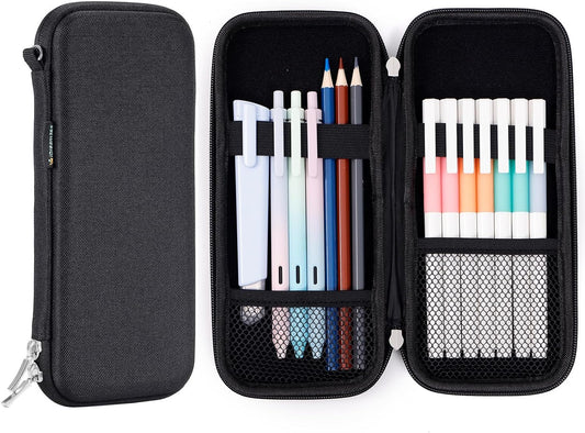 Upgraded Hard Pencil Case Box for Adults,Durable Pen Carrying Case with Zipper-Black