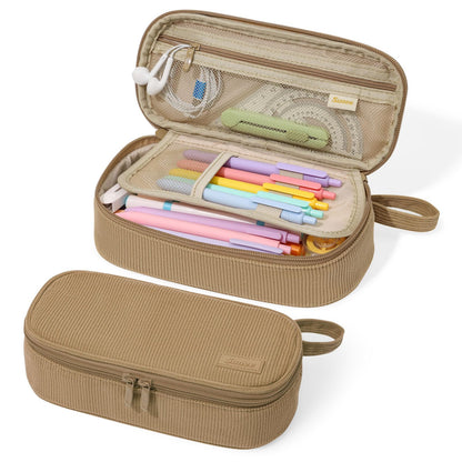 SUNEE Cute Pencil Case, Large Capacity Pencil Pouch Aesthetic Zipper Pencil Bag, Big Storage Pen Organizer for Stationery, Soft Quilted Pencil Box Back to School Supplies for Teen Girls Boys,Soft Pink