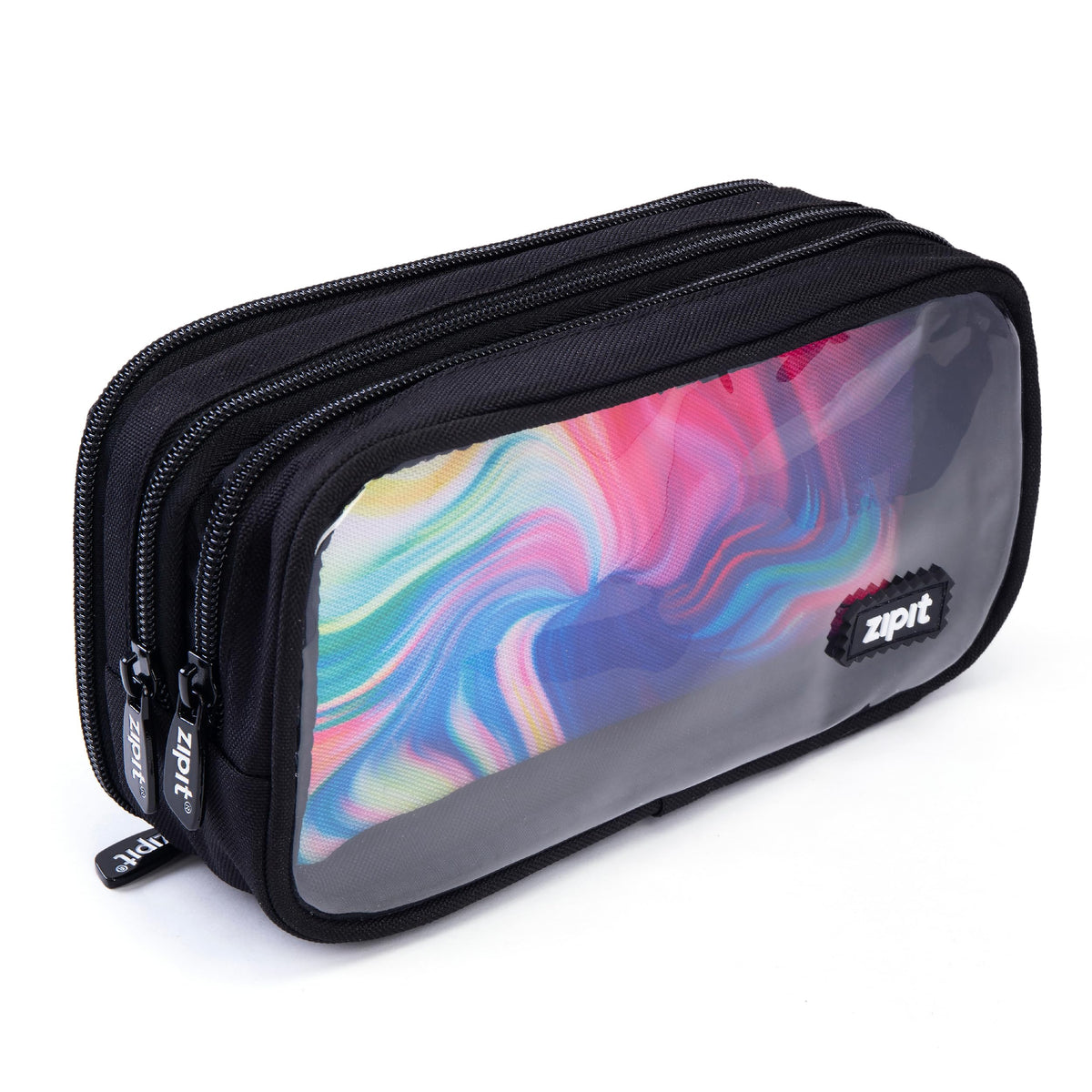 ZIPIT Half & Half Pencil Case, 3-Compartment Aesthetic Zipper Pouch, Grey