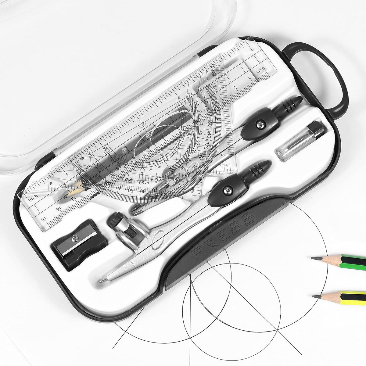 Vobou 10 pcs Math Geometry Set Student Supplies,Compass Kit Set (Black）