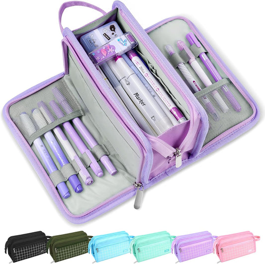 Sooez Big Pencil Case, Pencil Pouch, Pencil Bag, Pencil Box, Purple & Plaid