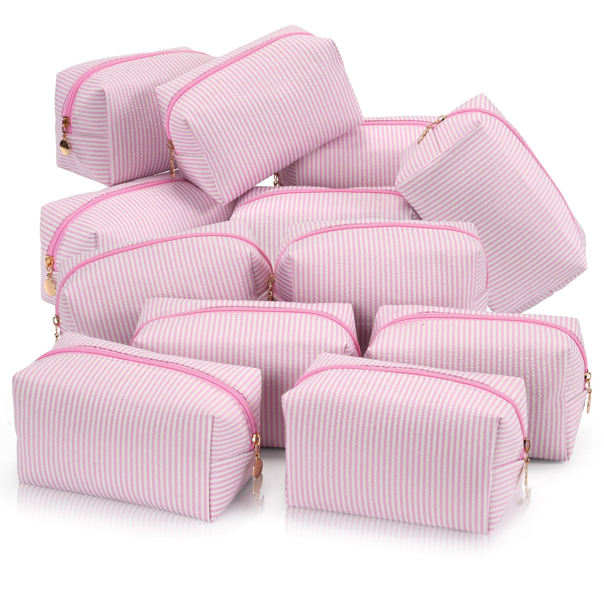 Makeup Bag Travel Toiletry Bag for Women, Small Cosmetic Bags Cute Quilted Cotton Makeup Pouch for Purse Emergency Bag Pencil Case Accessory Bag, Pastel Pink