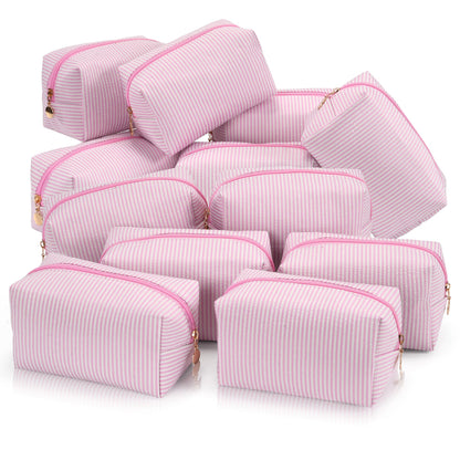 Makeup Bag Travel Toiletry Bag for Women, Small Cosmetic Bags Cute Quilted Cotton Makeup Pouch for Purse Emergency Bag Pencil Case Accessory Bag, Pastel Pink