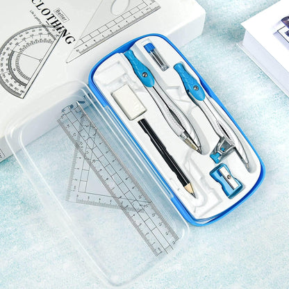 Geometry Set,10 Pcs Protractor and Compass Set, Math and Ruler Set for Students, Class Supplies, and School - Essential Compass Geometry Tools for Precision and Quality (Blue)