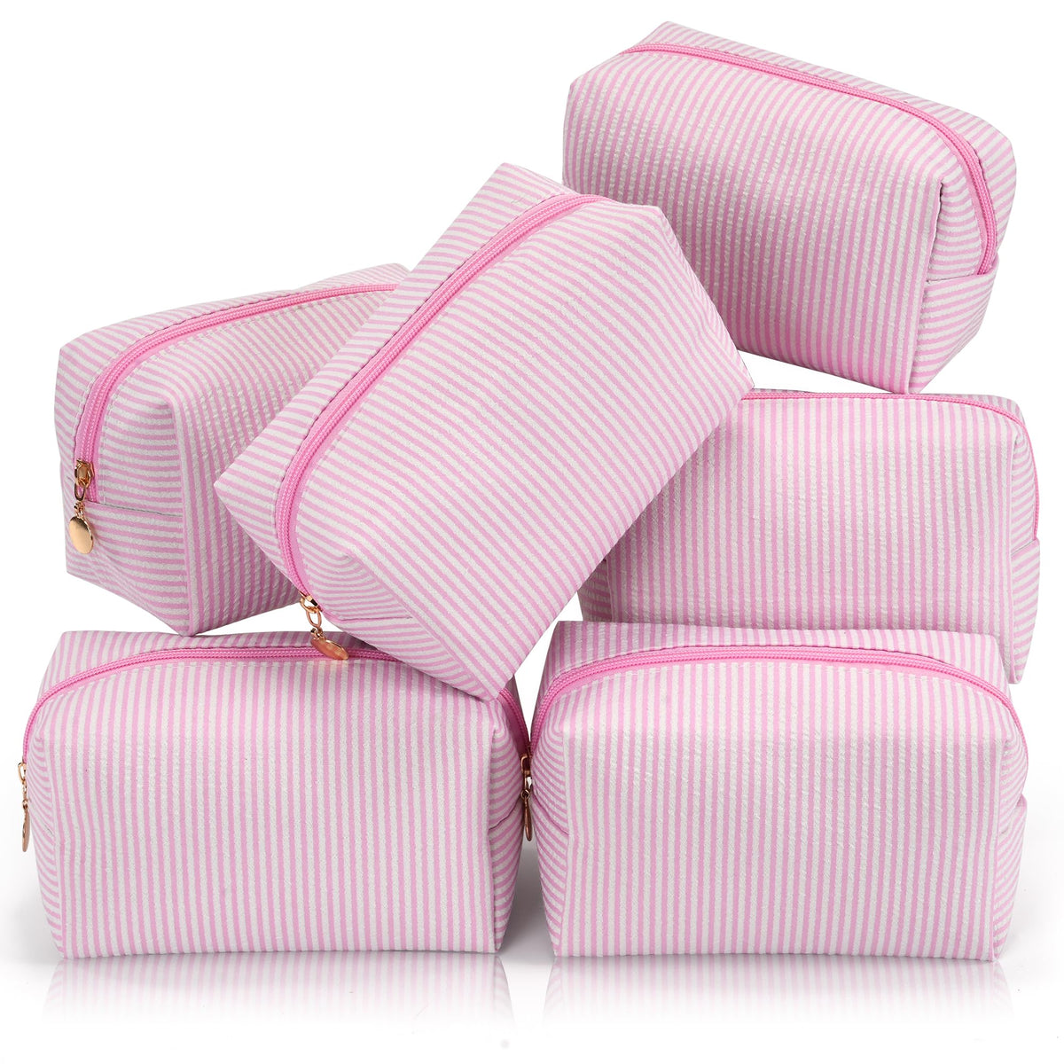 Makeup Bag Travel Toiletry Bag for Women, Small Cosmetic Bags Cute Quilted Cotton Makeup Pouch for Purse Emergency Bag Pencil Case Accessory Bag, Pastel Pink