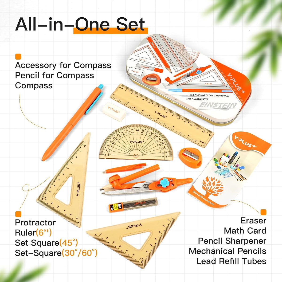 YPLUS Geometry Set, Protractor and Compass Set for Students, 12Pcs