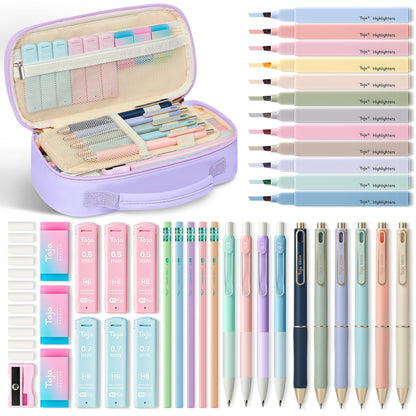 Taja Cute Pencil Case With School Supplies, 39 PCS, Stationery Set, Pink