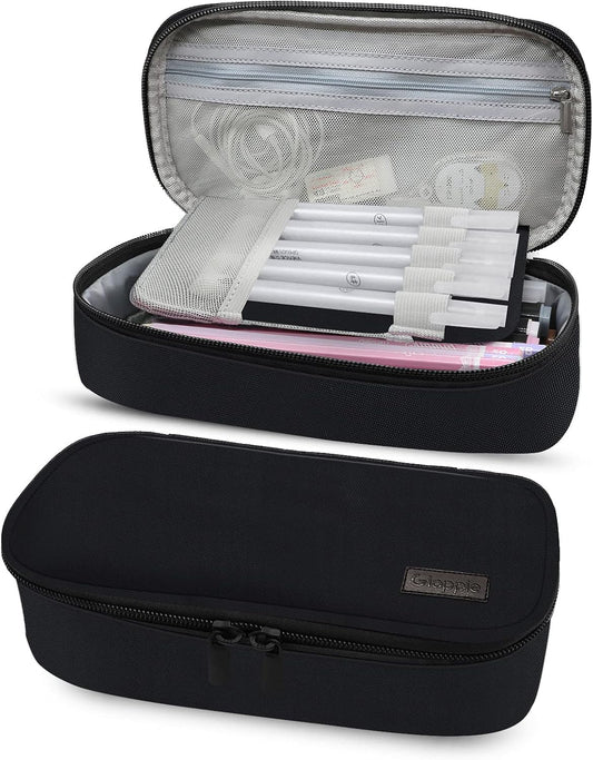 Gloppie Black Pencil Case Zipper Pencil Pouch Pen Bag Box Stationary Pouch