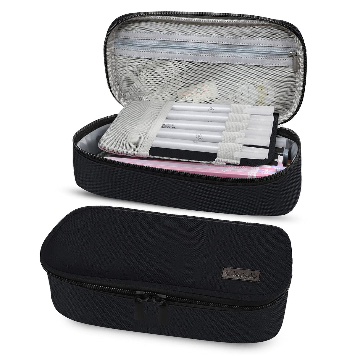 Gloppie Black Pencil Case Zipper Pencil Pouch Pen Bag Box Stationary Pouch