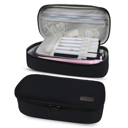 Gloppie Black Pencil Case Zipper Pencil Pouch Pen Bag Box Stationary Pouch