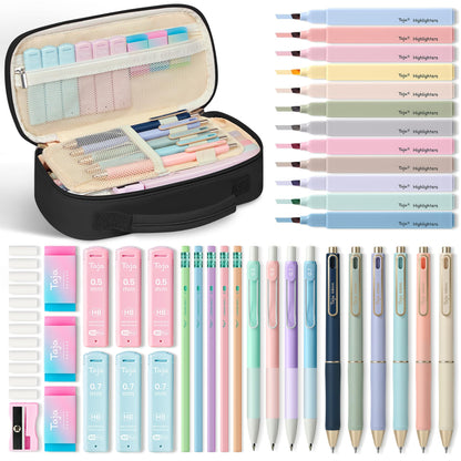 Taja Cute Pencil Case With School Supplies, 39 PCS, Stationery Set, Pink