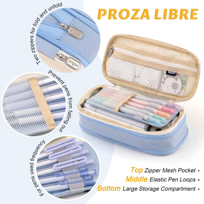 EASTHILL Big Capacity Pencil Pen Case Office College School Large Storage High Capacity Bag Pouch Holder Box Organizer Light Blue