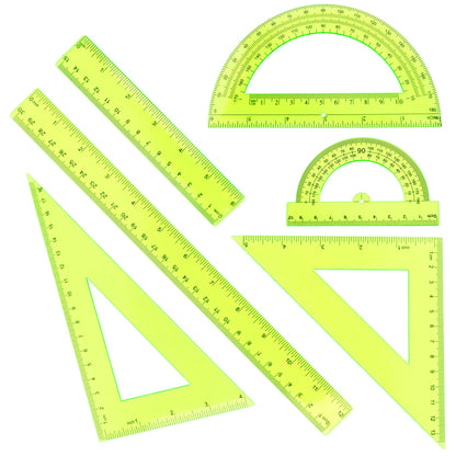 Plastic Clear Ruler Math Set - 6'' 12'' Transparent Straight Ruler, 4'' 6'' Protractor, 30/60 & 45/90 Triangle Ruler, Geometry Math Measuring Tool for School Office Drawing Teachers Kids Supplies