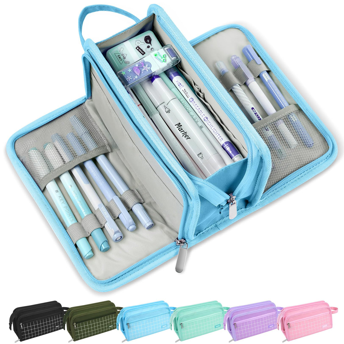 Sooez Big Pencil Case, Pencil Pouch, Pencil Bag, Pencil Box, Purple & Plaid