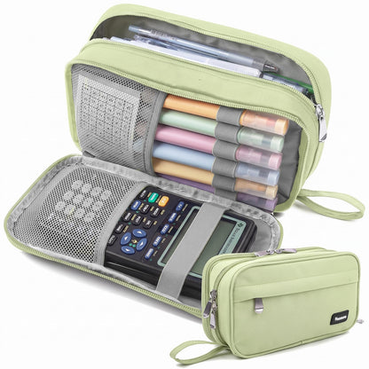 Pencil Case Big Capacity Pen Pouch Large Storage Holder Marker Pen Bag Durable 3 Compartment School Office Desk Organizer Portable Cute Zipper Stationery for Kids Teen Student Boys Girls Adults Klein