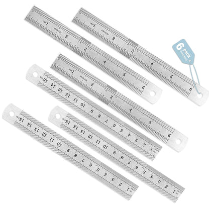 6 Pack Heavy Duty 6 INCH (15 CM) Steel Ruler Set