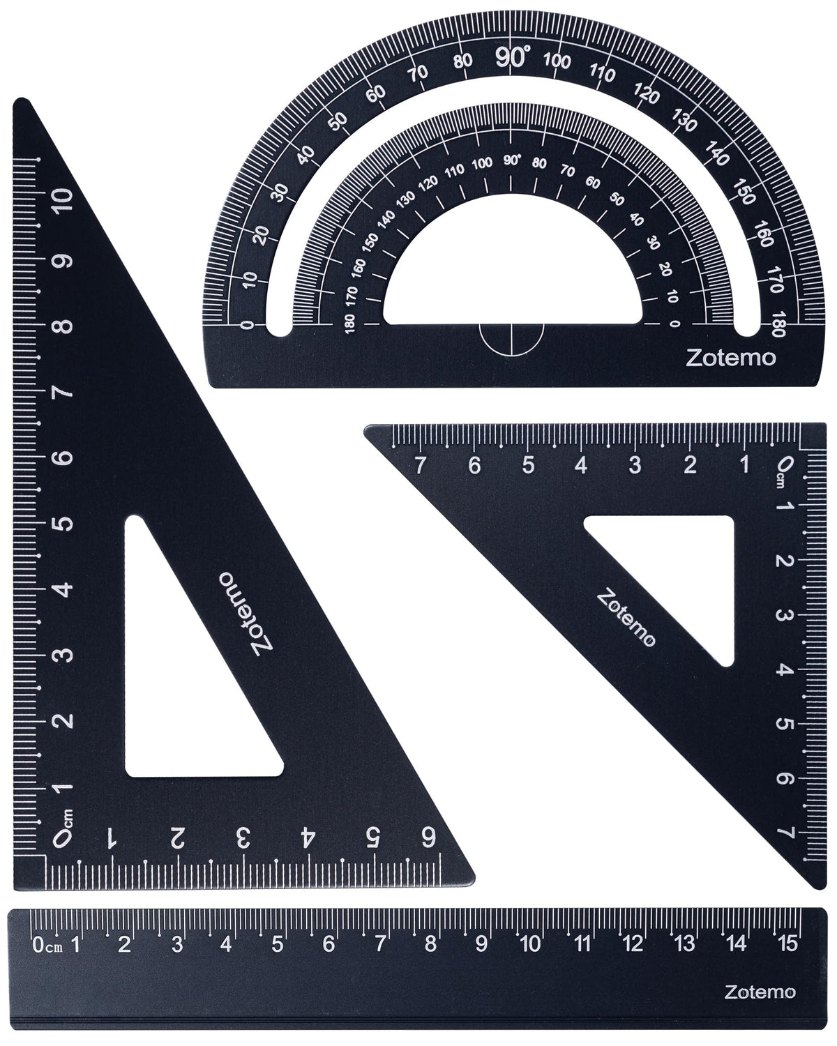 Geometry Ruler Set for Students, Metric Measurement 4-Piece Metal Math Drafting Kit with Non-Slip Design 15 cm Straightedge Ruler, 180° Protractor & 2 Triangles for School Kids (Silver)