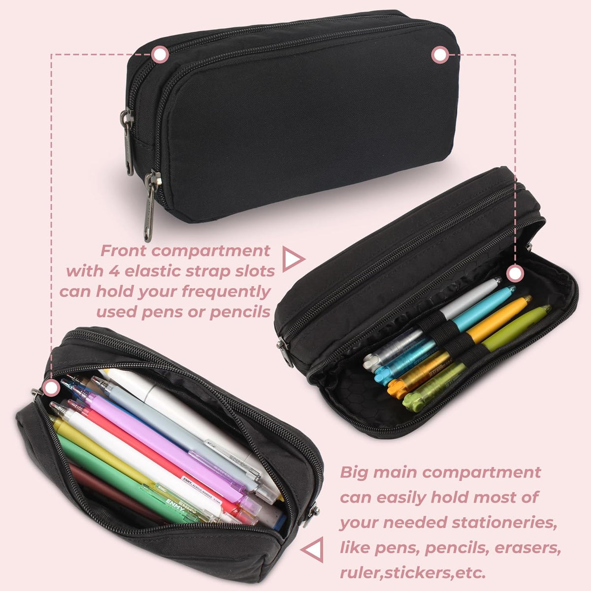Della Gao Large Pencil Case, Big Capacity Pencil Pouch with 2 Compartments