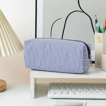 Cute Pencil Case Capacity Pencil Pouch Aesthetic Pen Bag Office Stationery Organizer Simple Sturdy Multifunctional Cosmetic Pouch (Navy blue)