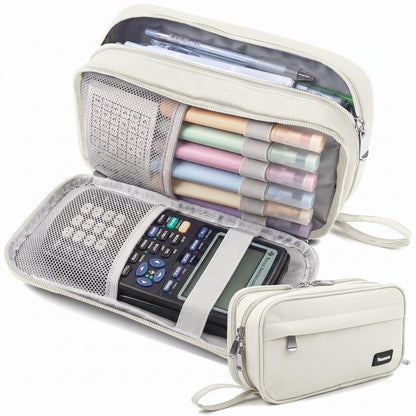 Pencil Case Big Capacity Pen Pouch Large Storage Holder Marker Pen Bag Durable 3 Compartment School Office Desk Organizer Portable Cute Zipper Stationery for Kids Teen Student Boys Girls Adults Klein