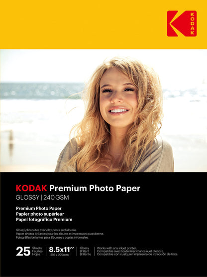 KODAK Picture Paper Vivid 8.5"x11", 25 count, 66lb-230g/m2 weight, 11.9 mil thickness, Vivid color picture paper