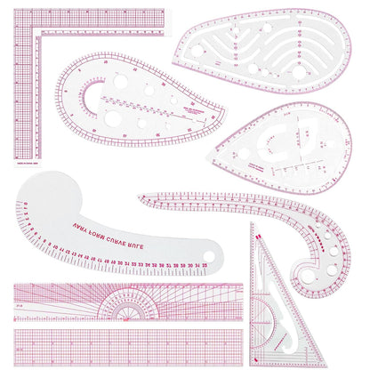 Fashion Clear Metric Sewing Ruler Set,French Curve Pattern Rulers for Beginners, Tailors, Designers, Quilting, Embroidery, Cross Stitch, Crochet, Knitting 9pcs (9-Piece Set)
