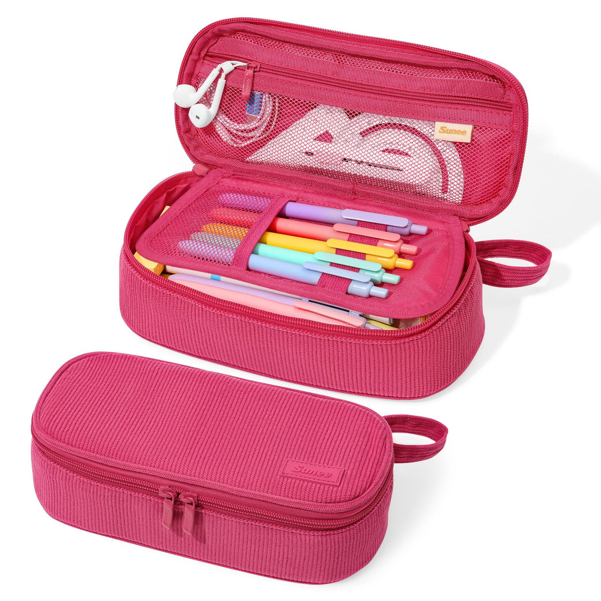 SUNEE Cute Pencil Case, Large Capacity Pencil Pouch Aesthetic Zipper Pencil Bag, Big Storage Pen Organizer for Stationery, Soft Quilted Pencil Box Back to School Supplies for Teen Girls Boys,Soft Pink