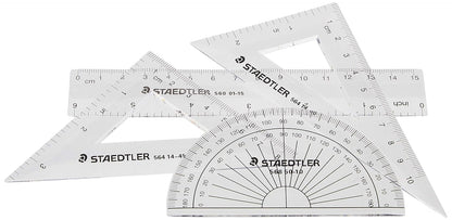 STAEDTLER Math Set - 4 pc Geometry Kit for Students - School Supplies with Clear Protractor, 6in Ruler & 2 Triangles – Metric & Imperial Scales