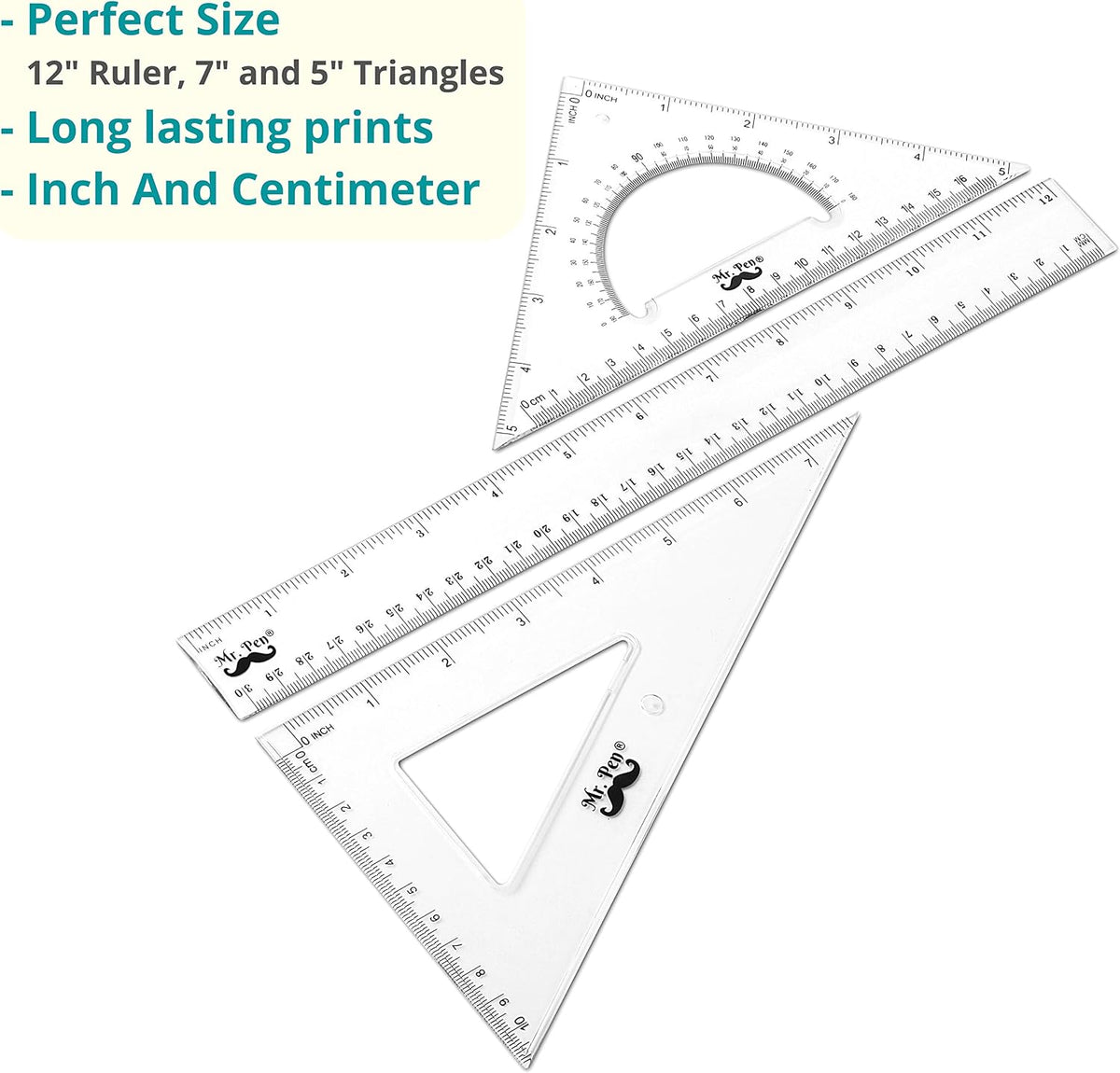 Mr. Pen Triangle Ruler, Protractor, Math Set - 3 Pack, Square Ruler
