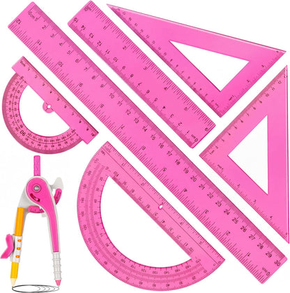 Zonon 7 Pcs Geometry Math Set with Compass Protractor Rulers, Pink