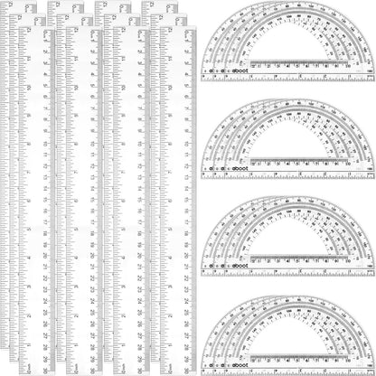 Zonon 6 Packs 12 Inch Plastic Ruler and 6 Inch Protractor Set, Clear Geometry Math Set, Transparent Ruler Supplies for Back to School, Classroom and Student School Supplies, Office Drawing