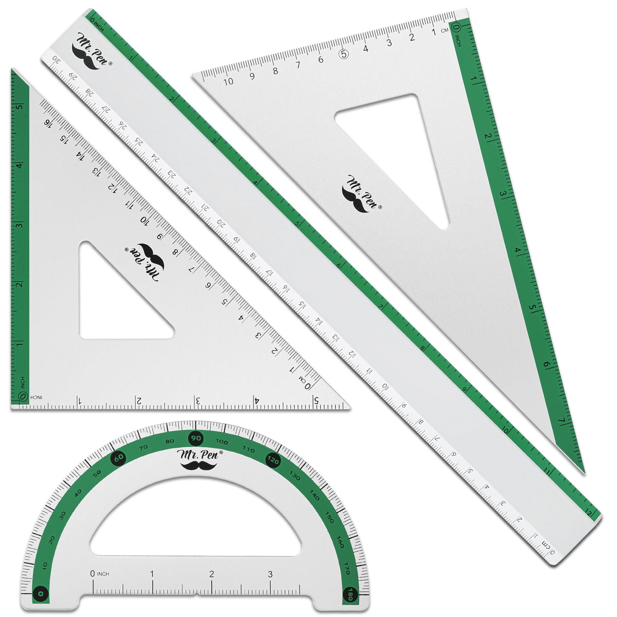 Mr. Pen- Metal Geometry Kit, 4 Pack, 45° & 30°/60° Set Squares